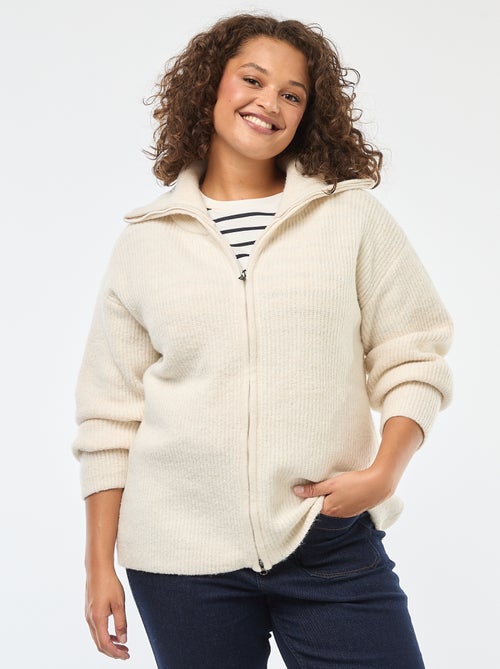 Sweat zippé à capuche en maille tricot - Kiabi
