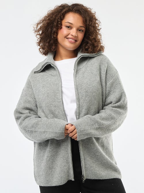 Sweat zippé à capuche en maille tricot - Kiabi