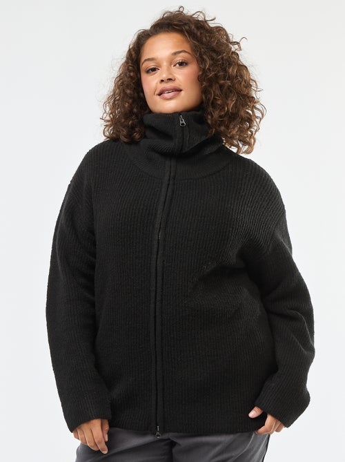 Sweat zippé à capuche en maille tricot - Kiabi