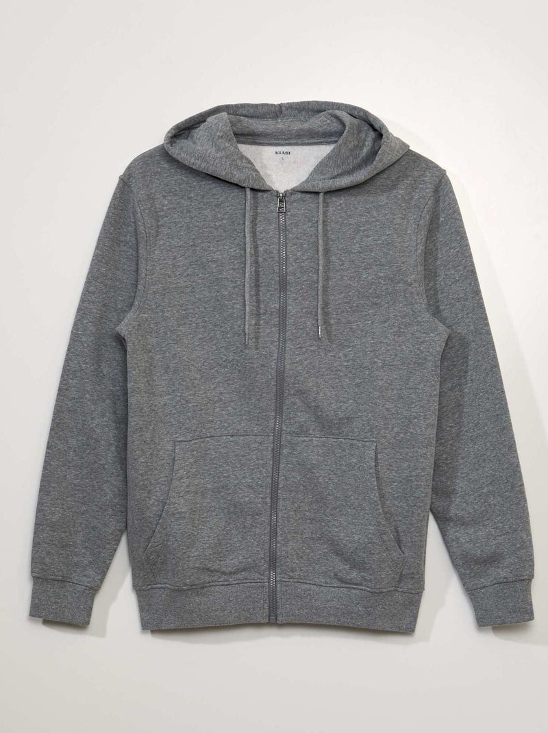 Sweat zippé à capuche en molleton uni Gris - Kiabi