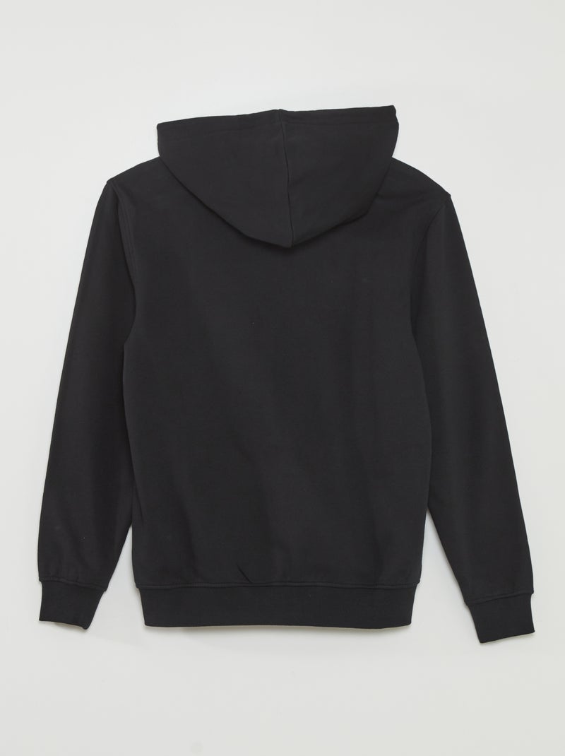 Sweat zippé à capuche en molleton uni noir - Kiabi