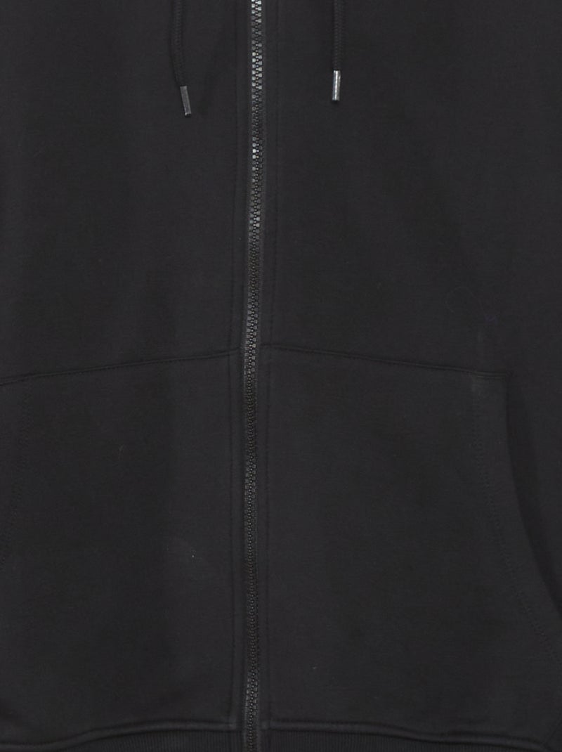 Sweat zippé à capuche en molleton uni noir - Kiabi