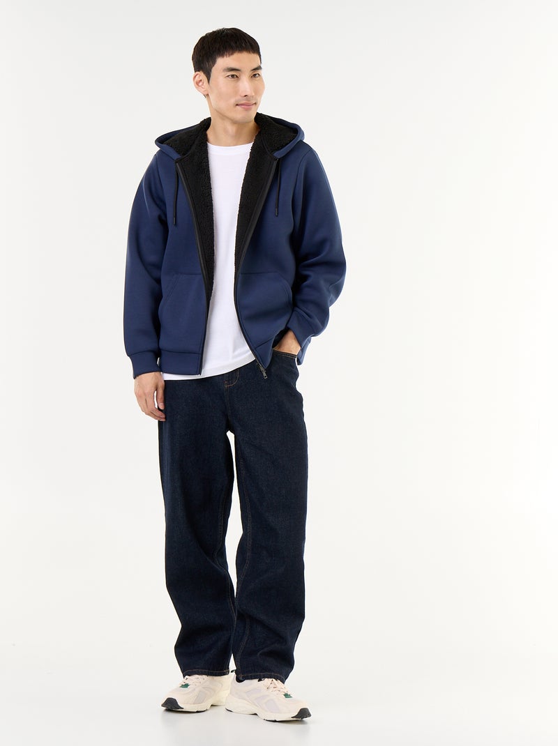 Sweat zippé à capuche en néoprène Bleu - Kiabi