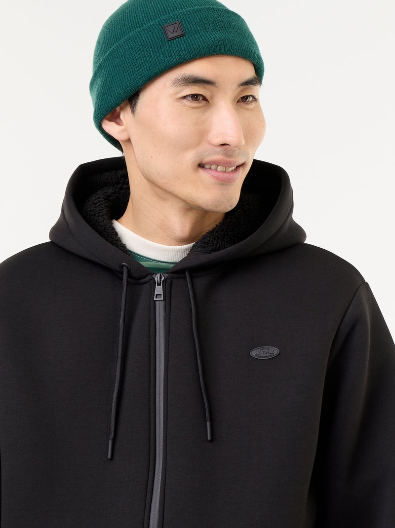Sweat zippé à capuche en néoprène Noir - Kiabi