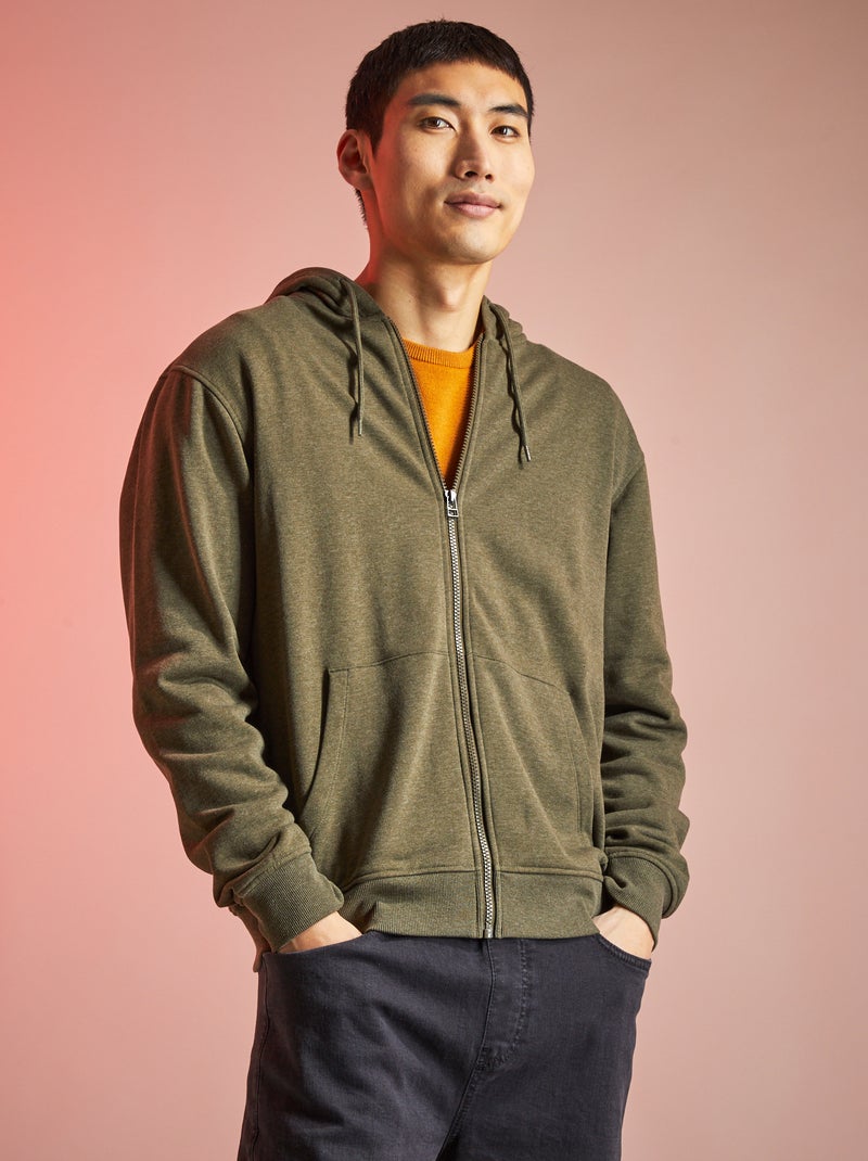 Sweat zippé à capuche Kaki - Kiabi