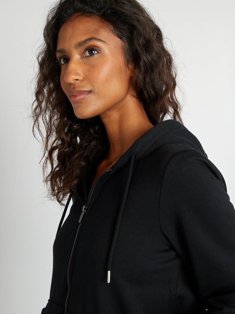 Sweat zippé à capuche noir - Kiabi