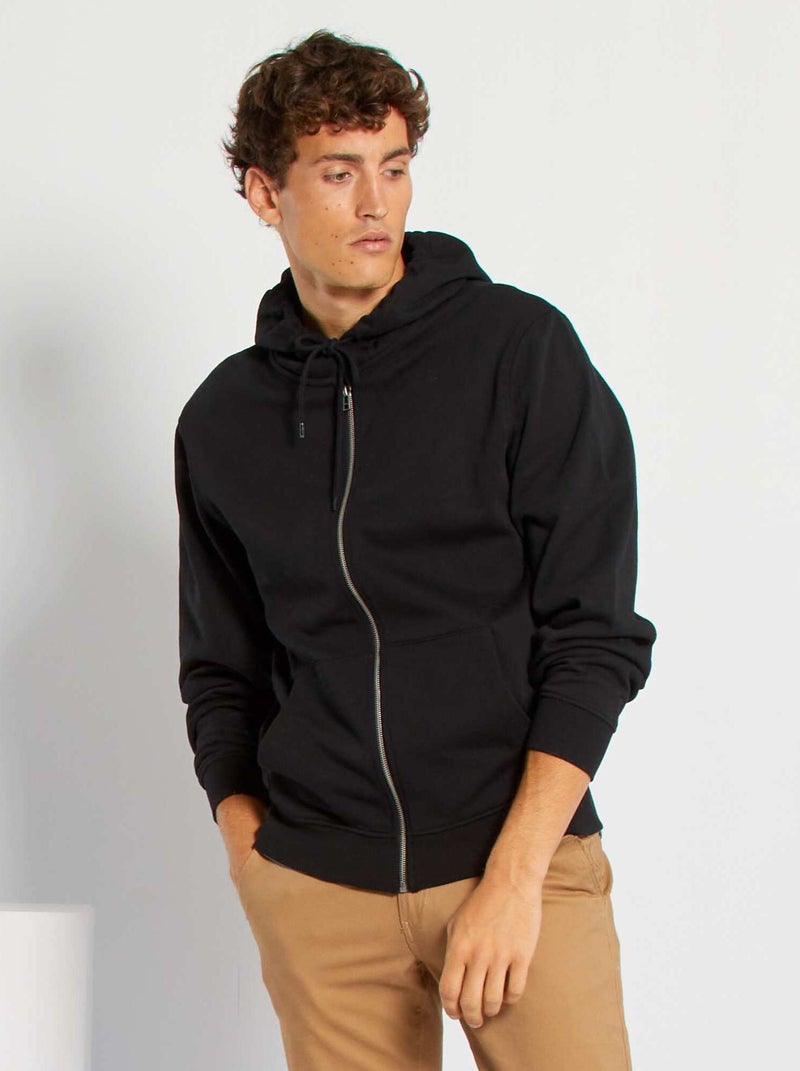 Sweat zippé à capuche noir - Kiabi