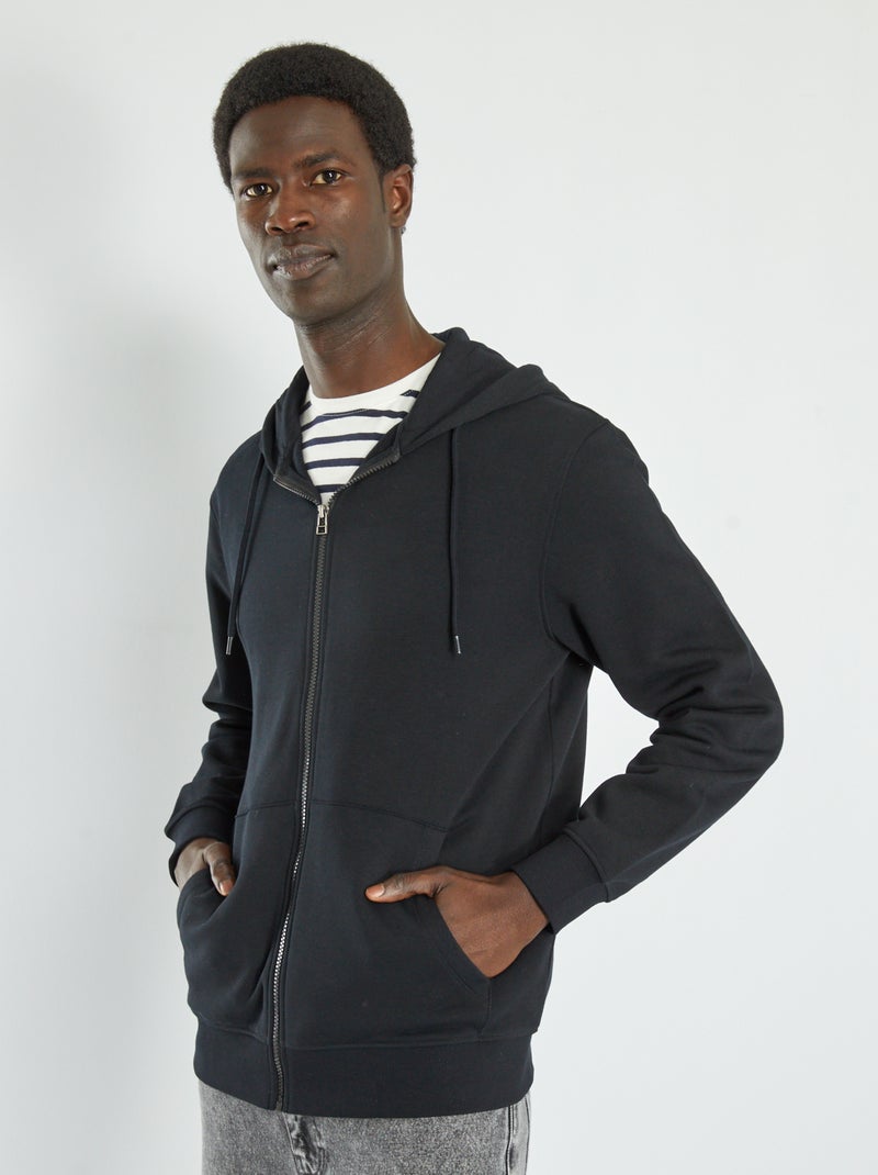 Sweat zippé à capuche noir - Kiabi