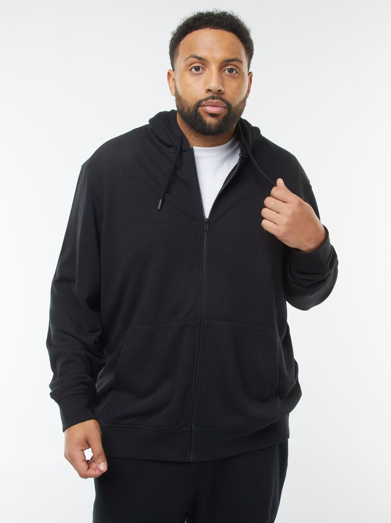 Sweat zippé à capuche uni noir - Kiabi