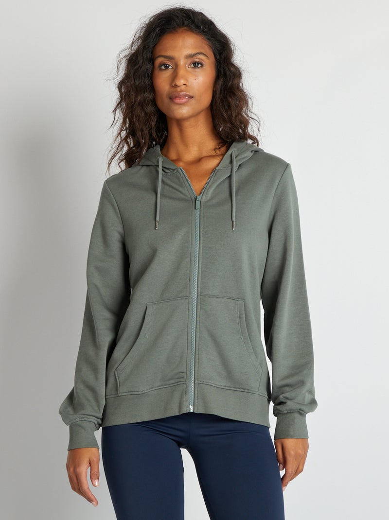 Sweat zippé à capuche Vert - Kiabi