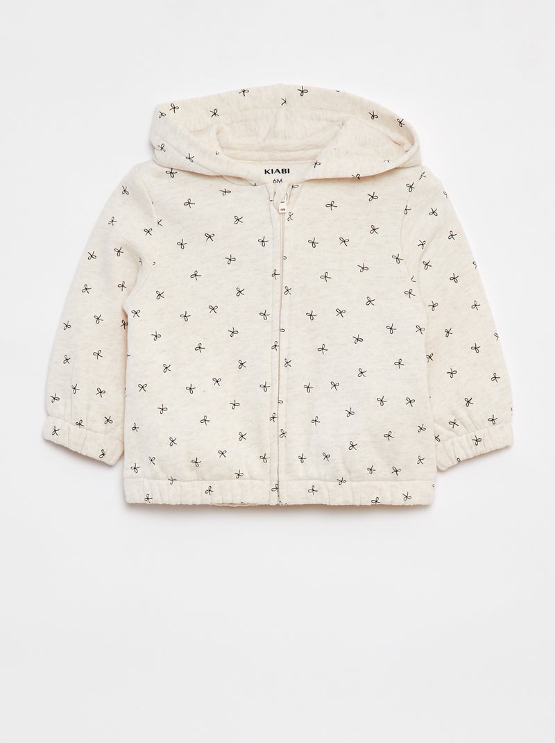 Sweat zippé à motif et à capuche Beige - Kiabi
