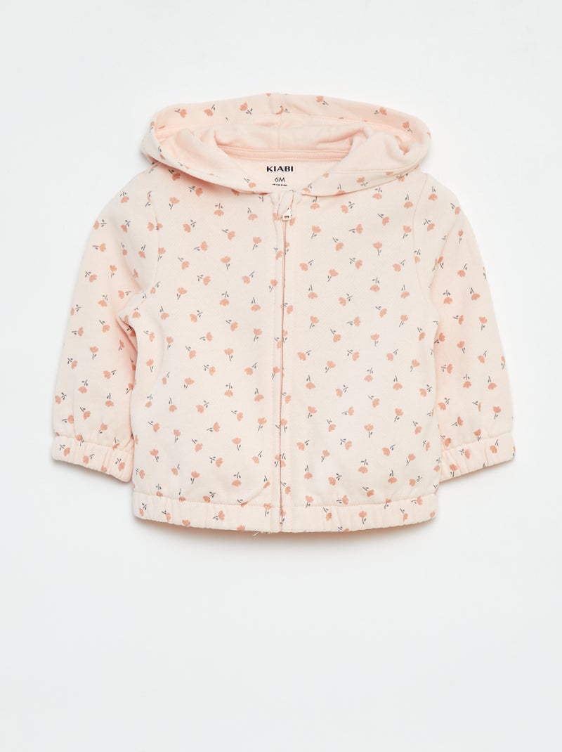 Sweat zippé à motif et à capuche Rose - Kiabi