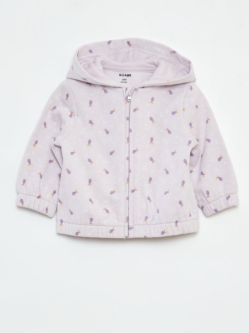 Sweat zippé à motif et à capuche Violet - Kiabi
