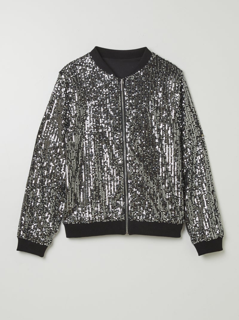 Sweat zippé à sequins Gris - Kiabi