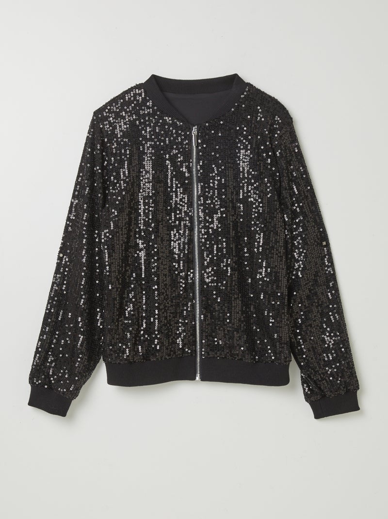 Sweat zippé à sequins Noir - Kiabi