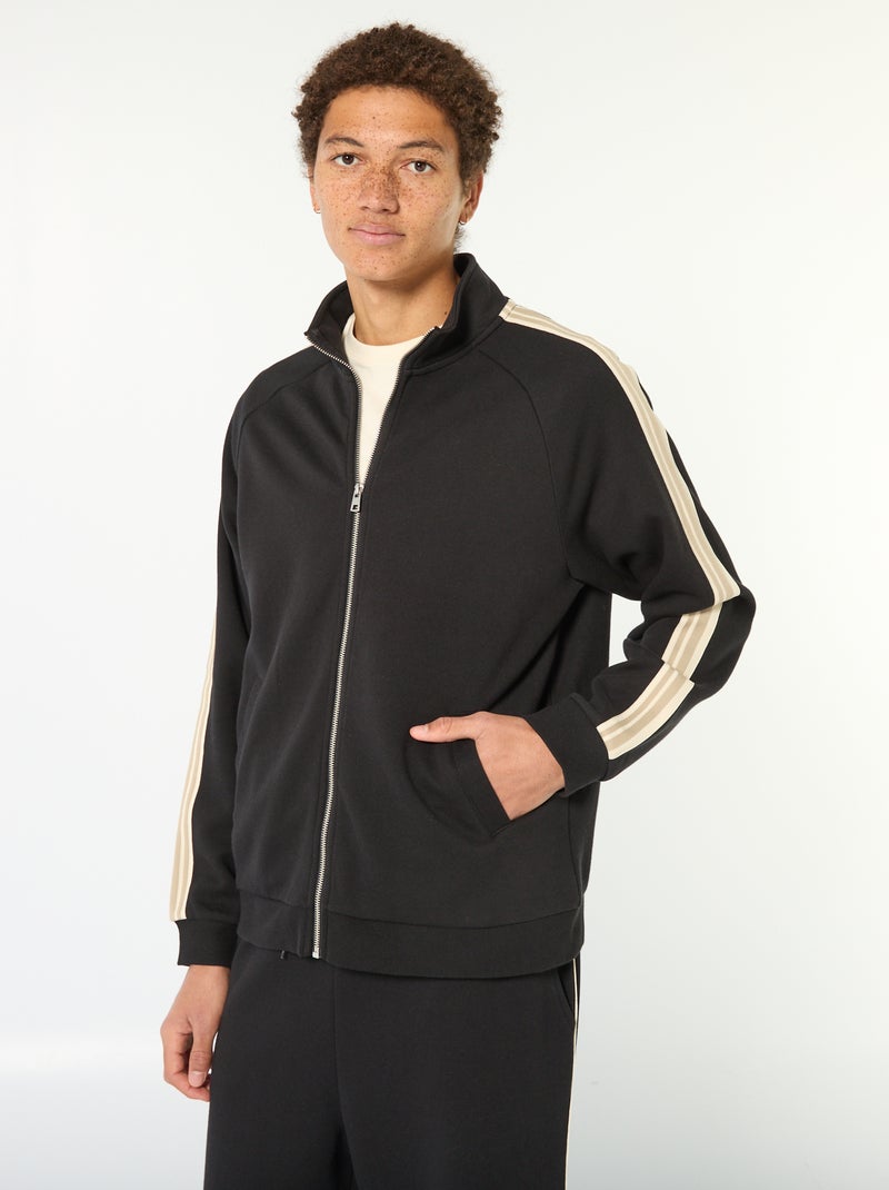 Sweat zippé avec bande sur le côté Noir - Kiabi