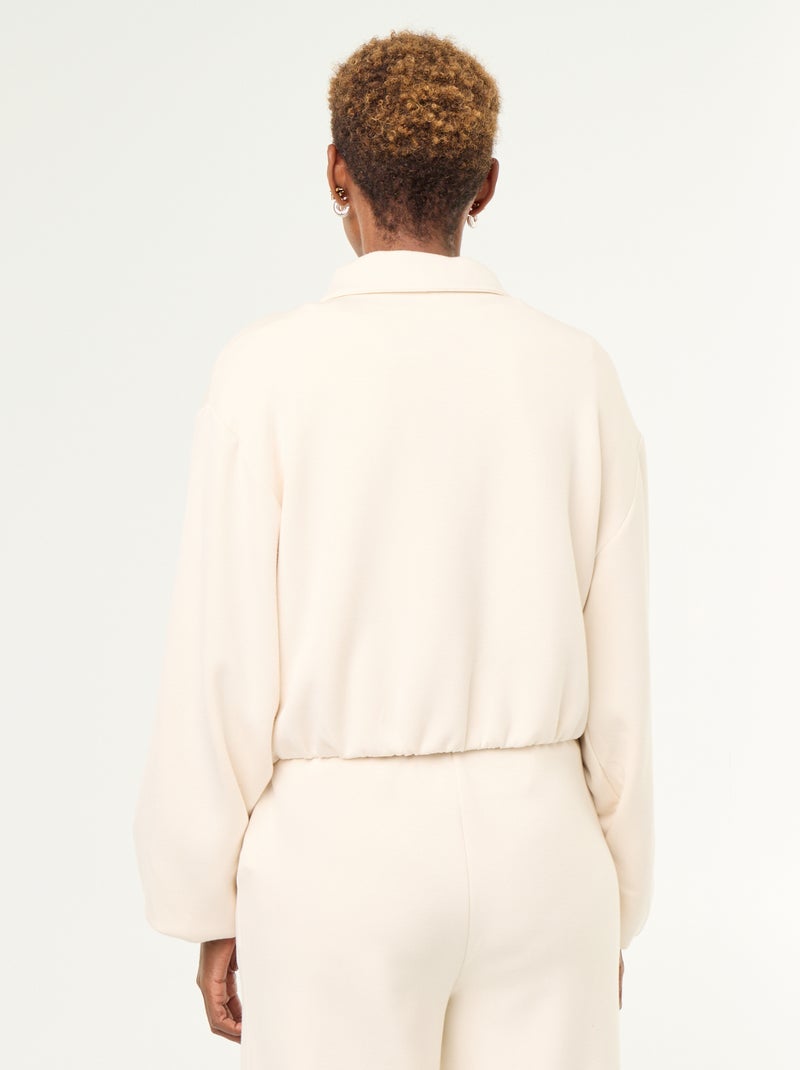 Sweat zippé avec col chemise Beige - Kiabi