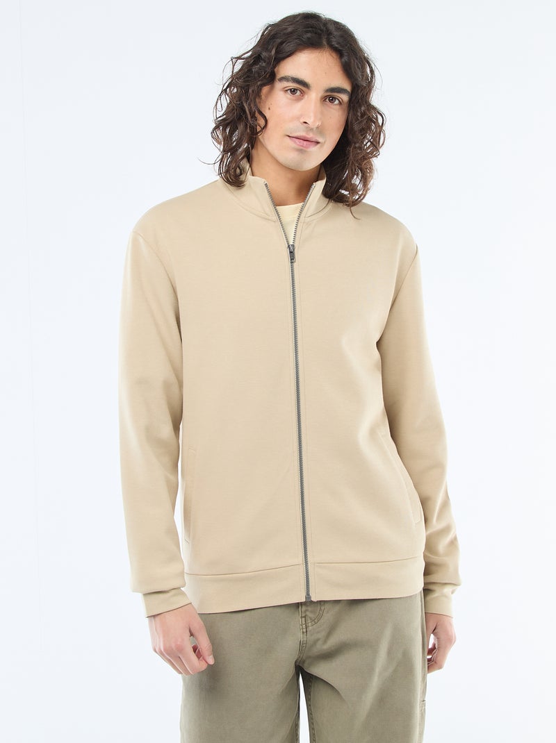 Sweat zippé col montant Beige - Kiabi