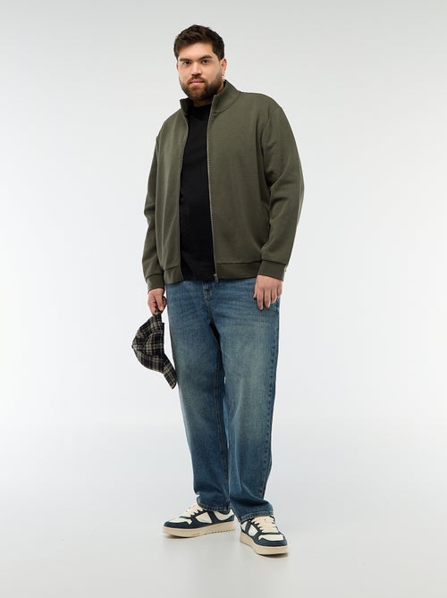 Sweat zippé col montant uni en coton - Kiabi