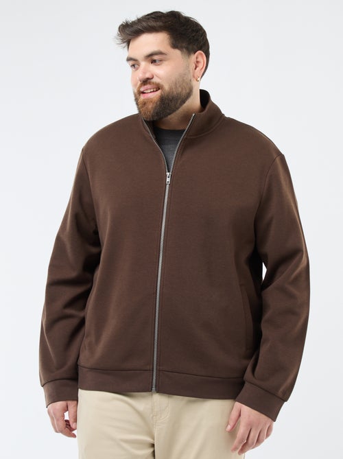 Sweat zippé col montant uni en coton - Kiabi