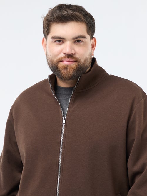 Sweat zippé col montant uni en coton - Kiabi