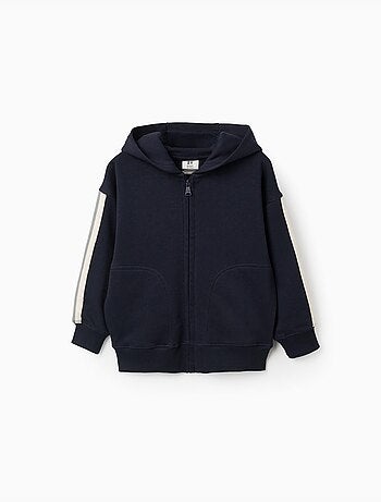 Sweat zippé en coton avec capuche et bande à rayures