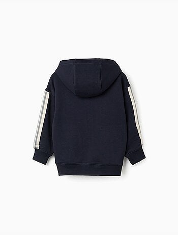Sweat zippé en coton avec capuche et bande à rayures