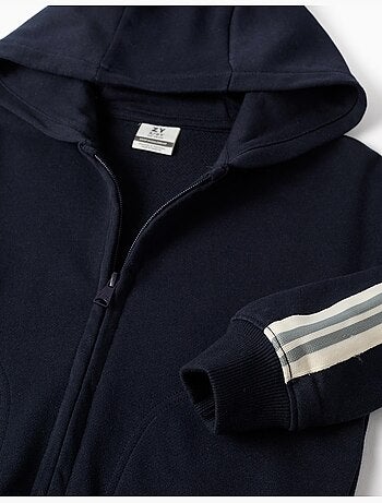 Sweat zippé en coton avec capuche et bande à rayures