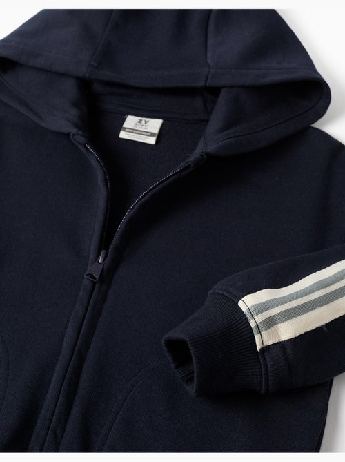 Sweat zippé en coton avec capuche et bande à rayures - Kiabi