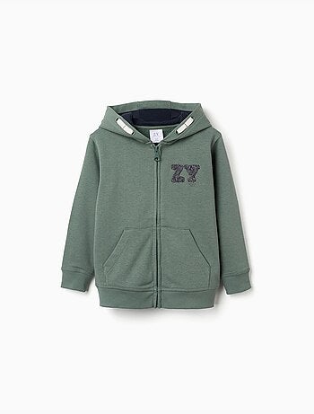 Sweat zippé en coton avec capuche et broderie en bouclettes zy