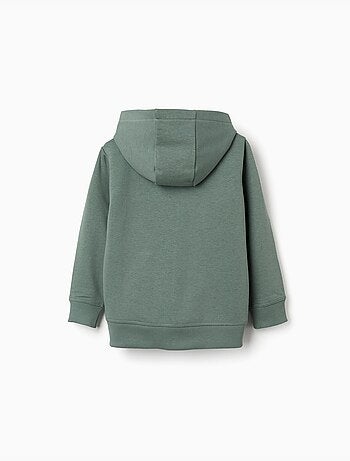Sweat zippé en coton avec capuche et broderie en bouclettes zy