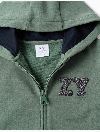 Sweat zippé en coton avec capuche et broderie en bouclettes zy