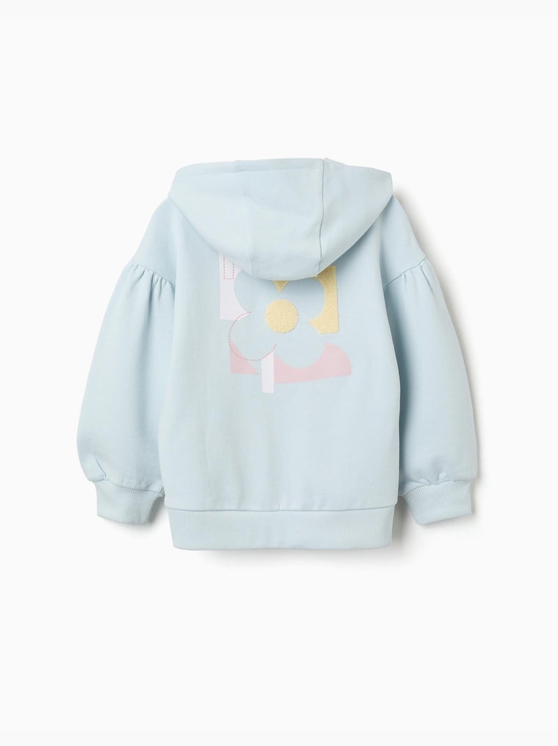 Sweat zippé en coton avec capuche et imprimé fleur Bleu clair - Kiabi
