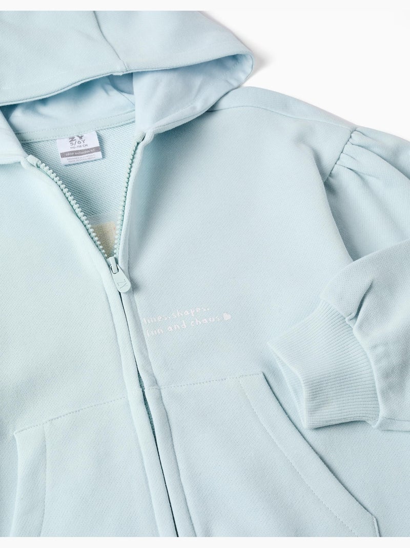 Sweat zippé en coton avec capuche et imprimé fleur Bleu clair - Kiabi