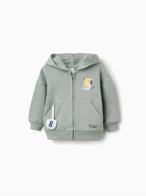 Sweat zippé en coton avec capuche et imprimé ours - Kiabi