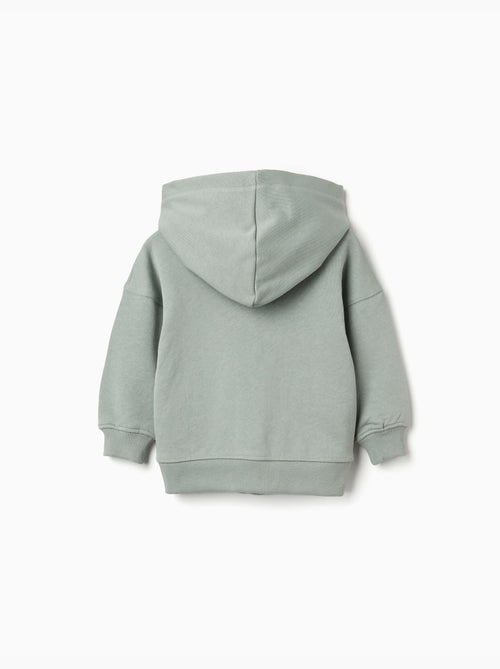 Sweat zippé en coton avec capuche et imprimé ours - Kiabi