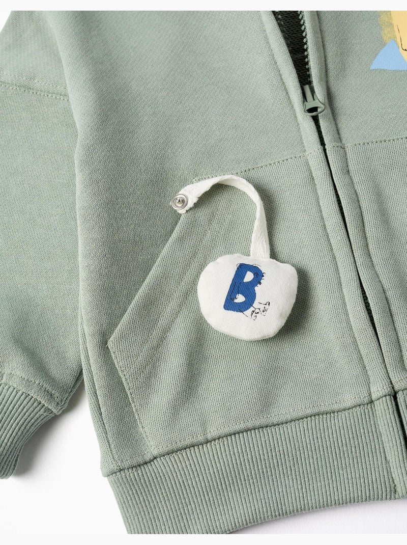 Sweat zippé en coton avec capuche et imprimé ours Vert - Kiabi