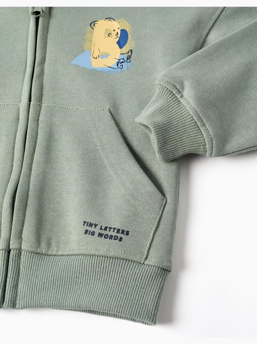 Sweat zippé en coton avec capuche et imprimé ours - Kiabi