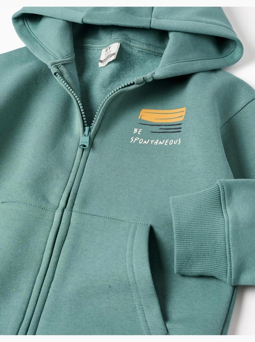 Sweat zippé en coton peigné à capuche avec imprimé Be Spontaneous - Kiabi