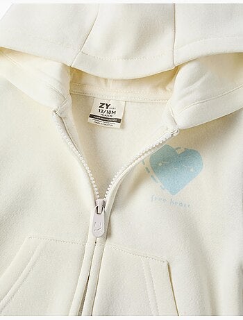 Sweat zippé en coton peigné à capuche avec imprimés cœurs