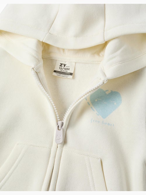 Sweat zippé en coton peigné à capuche avec imprimés cœurs - Kiabi