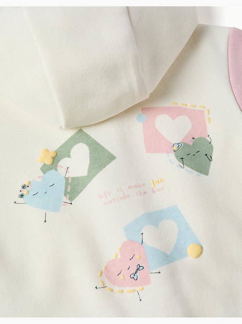 Sweat zippé en coton peigné à capuche avec imprimés cœurs - Kiabi