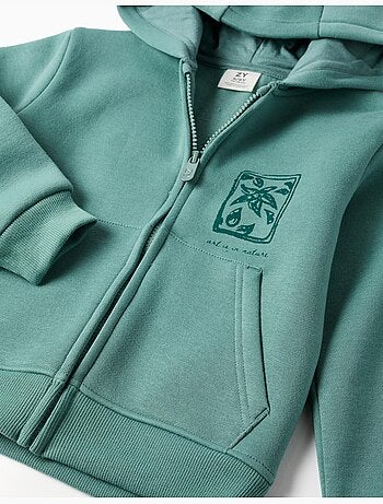Sweat zippé en coton peigné à capuche avec imprimés floraux