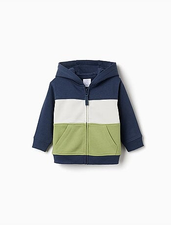 Sweat zippé en coton peigné à capuche et bloc de couleurs
