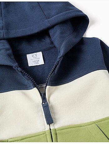 Sweat zippé en coton peigné à capuche et bloc de couleurs