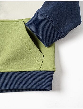 Sweat zippé en coton peigné à capuche et bloc de couleurs