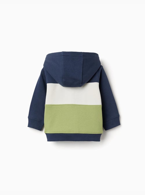 Sweat zippé en coton peigné à capuche et bloc de couleurs - Kiabi