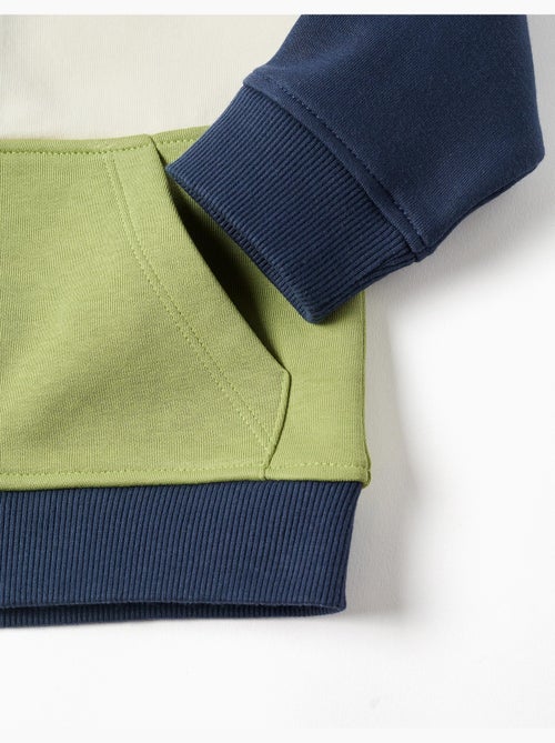 Sweat zippé en coton peigné à capuche et bloc de couleurs - Kiabi