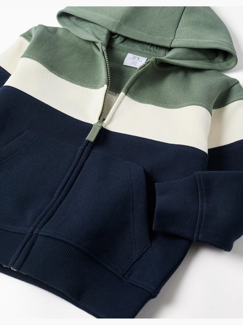 Sweat zippé en coton peigné à capuche et bloc de couleurs - Kiabi