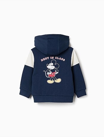 Sweat zippé en coton peigné à capuche et imprimés mickey